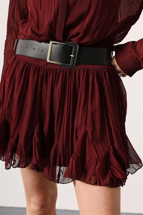 Wholesale Womens Burgundy Chiffon Mini Dress with Belt