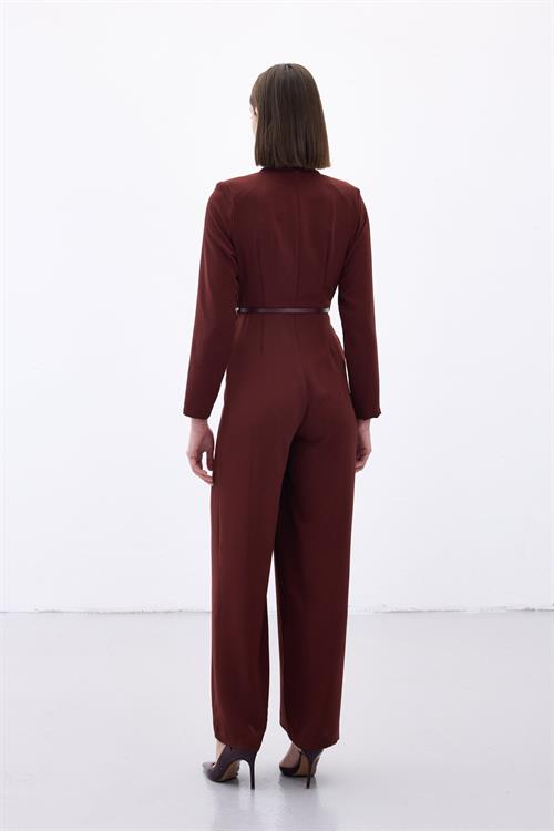 Wholesale Womens Burgundy Crepe Jumpsuit with Belt