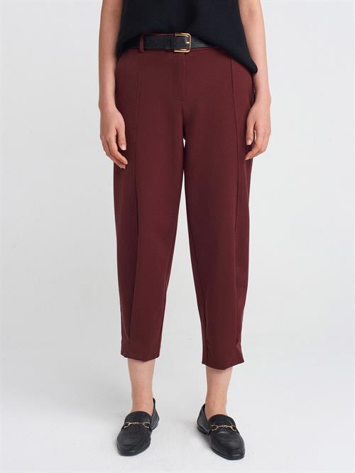Wholesale Womens Burgundy Crop Trousers with Belt