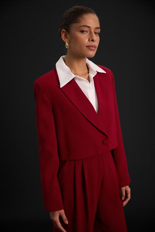 Wholesale Womens Burgundy Cropped Blazer with Notched Collar