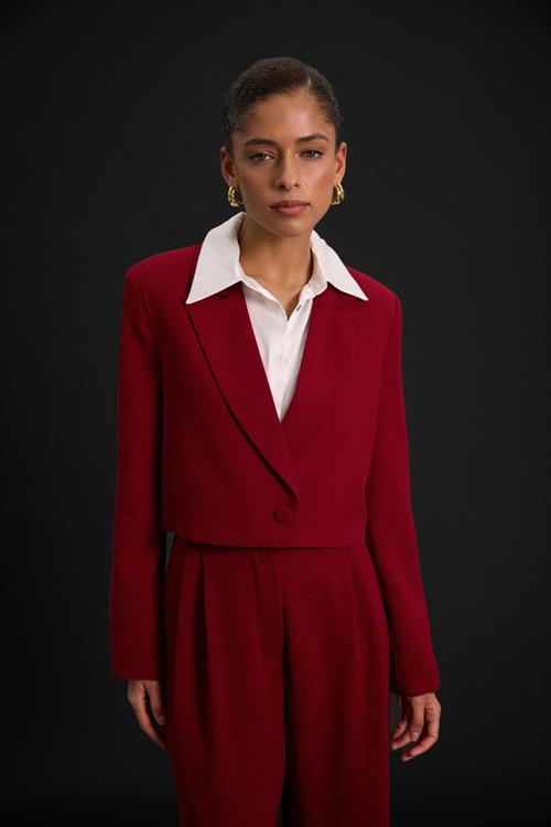 Wholesale Womens Burgundy Cropped Blazer with Notched Collar