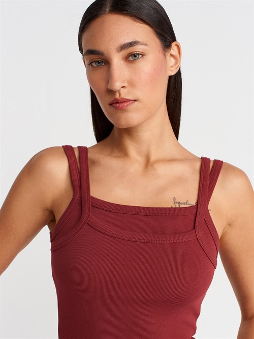 Wholesale Womens Burgundy Double Straps Tank Top