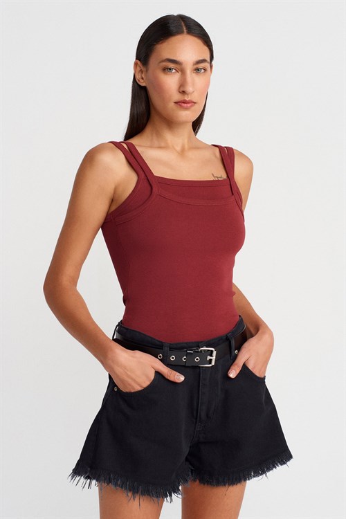 Wholesale Womens Burgundy Double Straps Tank Top