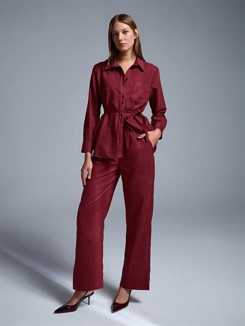 Wholesale Womens Burgundy Elastic Waist Suede Trousers