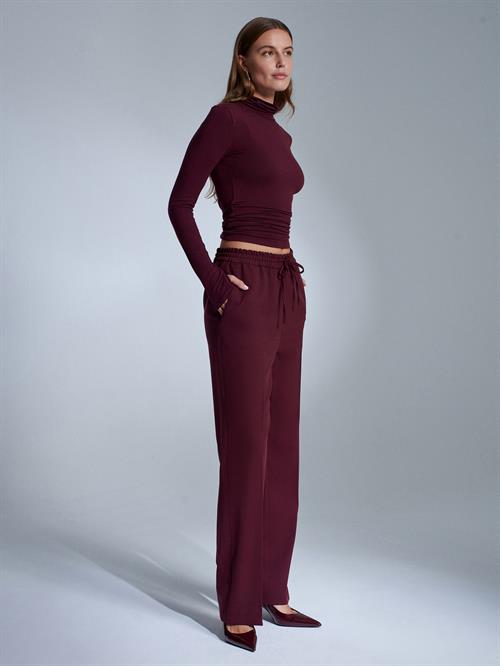 Wholesale Womens Burgundy Elastic Waist Trousers