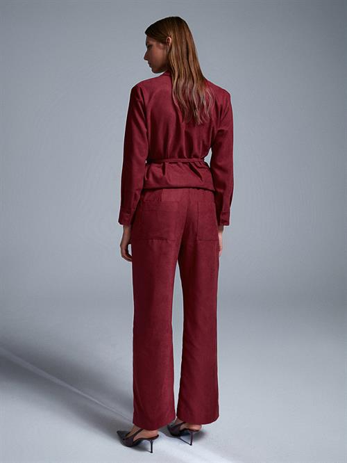 Wholesale Womens Burgundy Elastic Waist Suede Trousers
