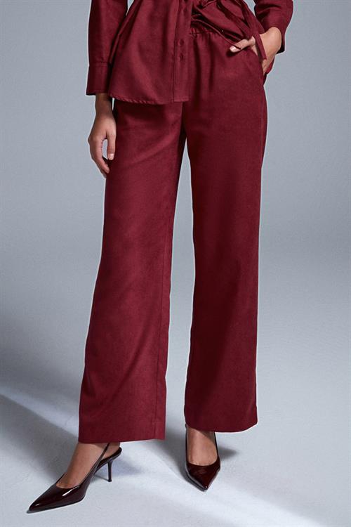 Wholesale Womens Burgundy Elastic Waist Suede Trousers
