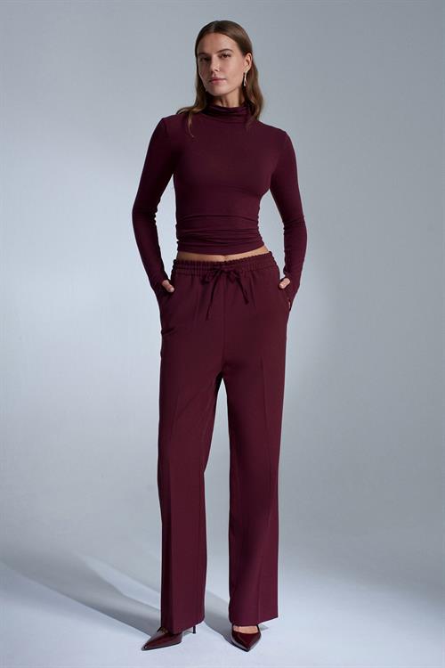 Wholesale Womens Burgundy Elastic Waist Trousers