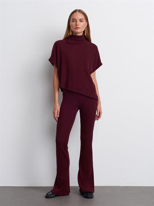 Wholesale Womens Burgundy High Waist Knitted Trousers