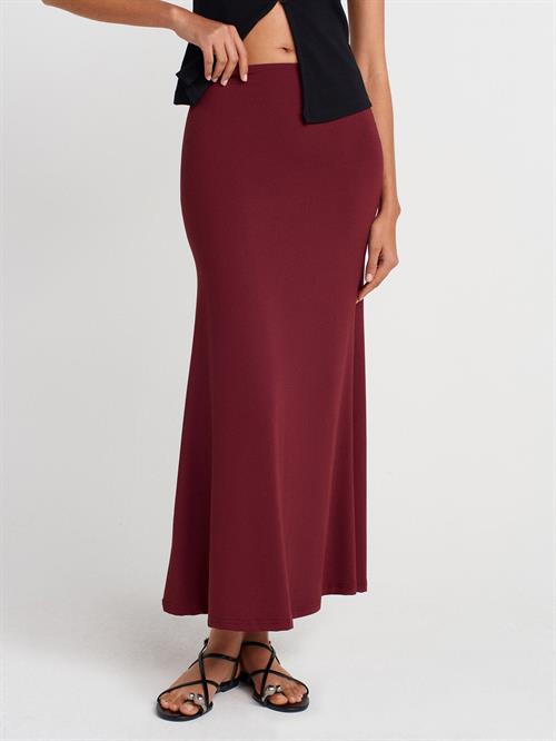 Wholesale Womens Burgundy High Waist Long Skirt