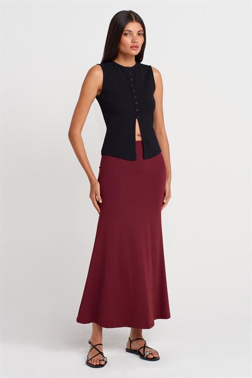 Wholesale Womens Burgundy High Waist Long Skirt