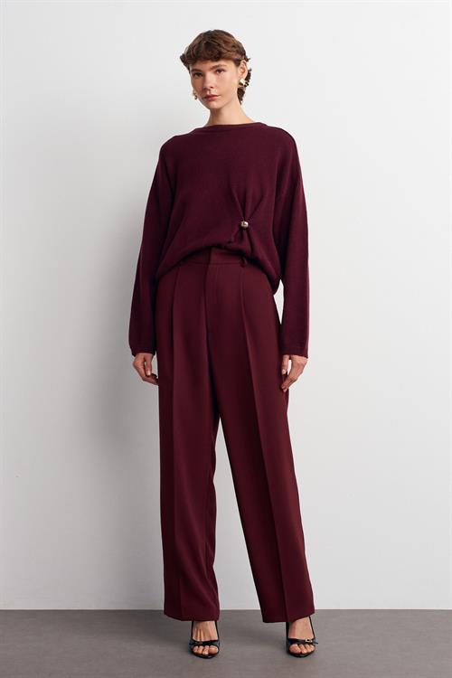 Wholesale Womens Burgundy High Waist Pleated Palazzo Trousers