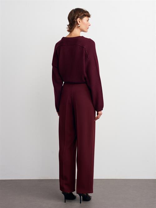 Wholesale Womens Burgundy High Waist Pleated Palazzo Trousers