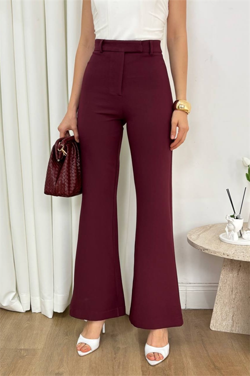 Wholesale Womens Burgundy High-Waisted Flared Trousers