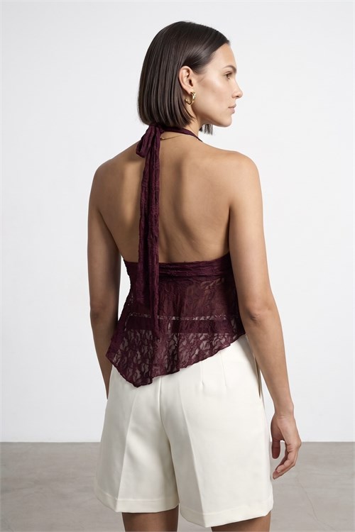Wholesale Womens Burgundy Lace Halter Top