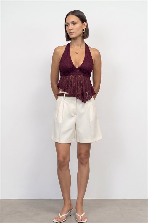 Wholesale Womens Burgundy Lace Halter Top