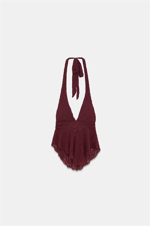 Wholesale Womens Burgundy Lace Halter Top