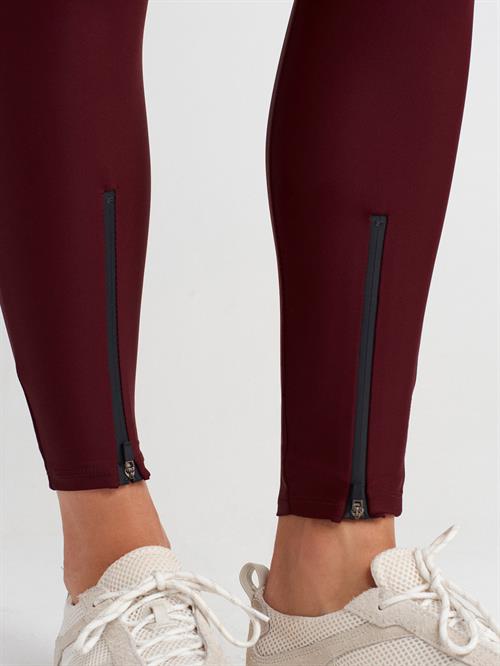 Wholesale Womens Burgundy Leggings with Front Ankle Zippers