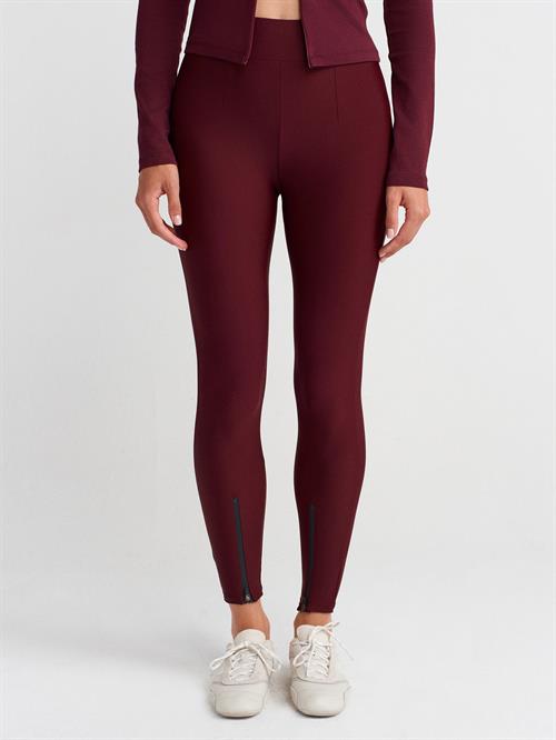 Wholesale Womens Burgundy Leggings with Front Ankle Zippers