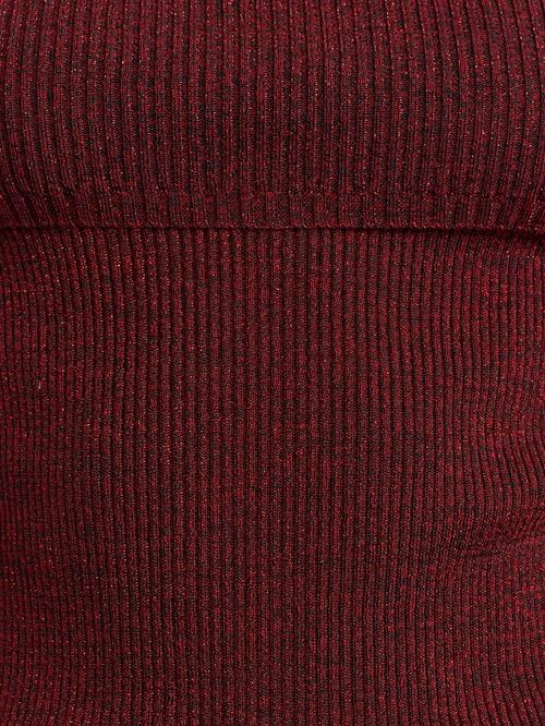 Wholesale Womens Burgundy Lurex Ribbed Knit Sweater with Carmen Collar