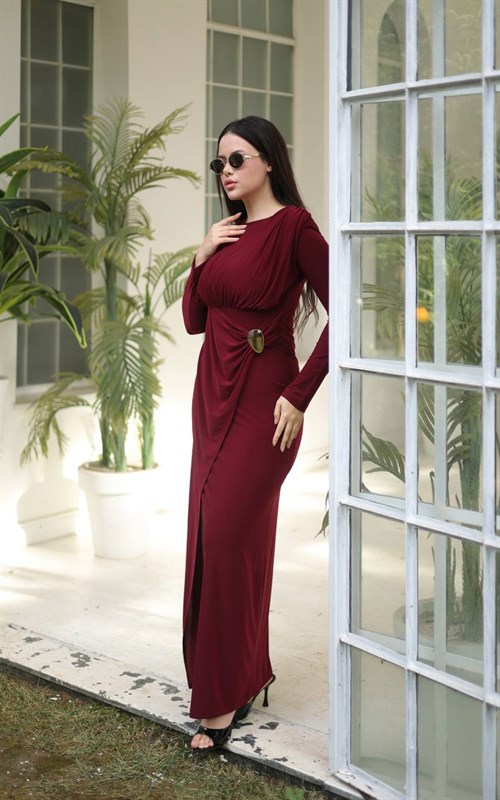 Wholesale Womens Burgundy Maxi Hijab Dress