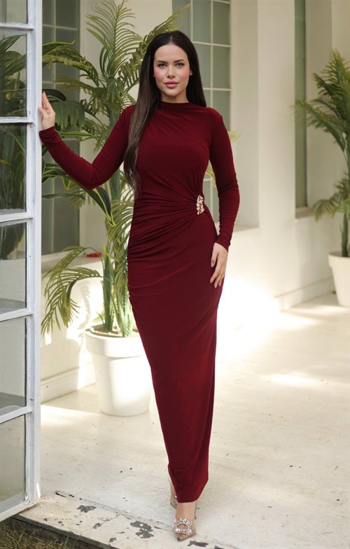 Wholesale Womens Burgundy Maxi Hijab Dress