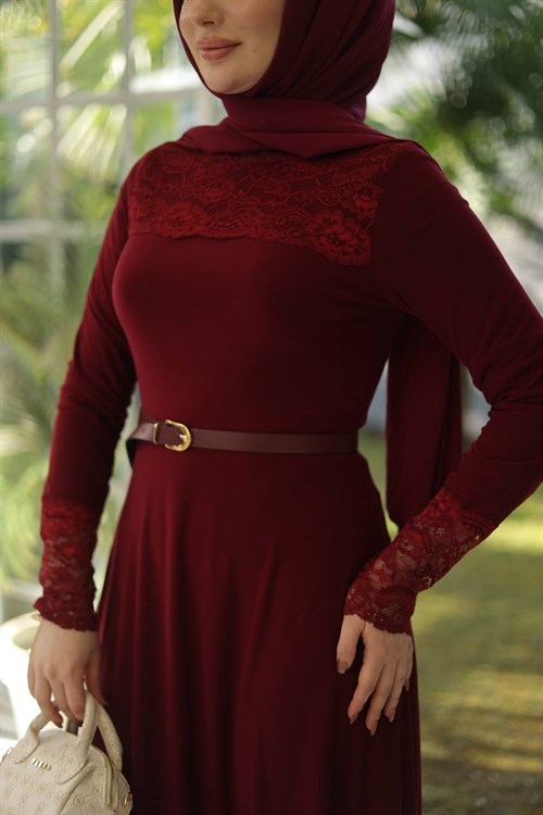 Wholesale Womens Burgundy Maxi Hijab Dress
