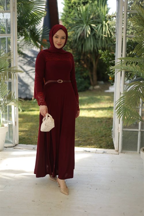 Wholesale Womens Burgundy Maxi Hijab Dress