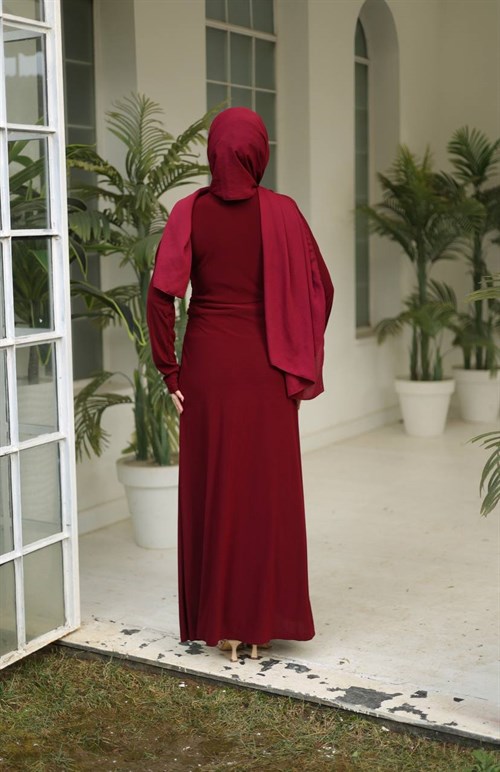 Wholesale Womens Burgundy Maxi Hijab Dress