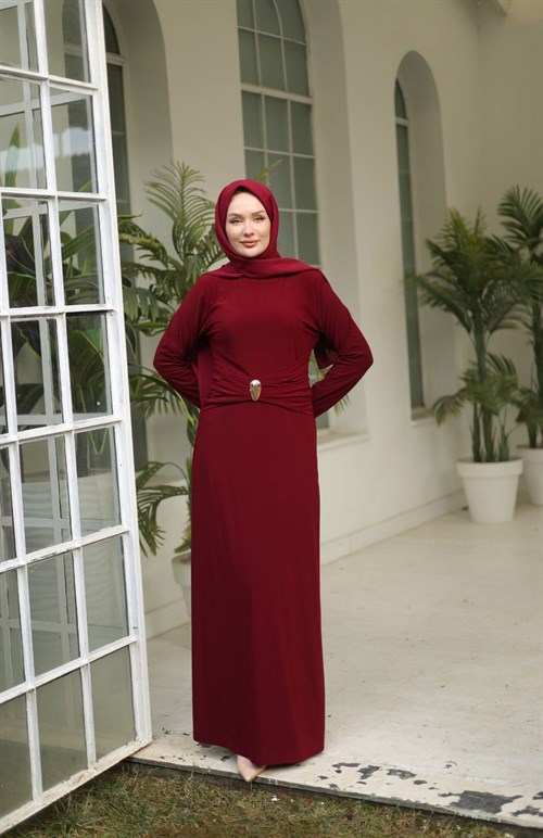 Wholesale Womens Burgundy Maxi Hijab Dress