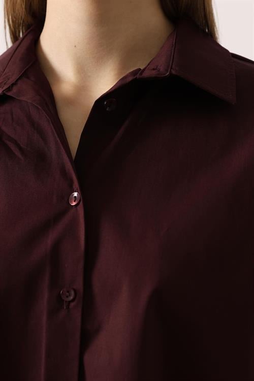 Wholesale Womens Burgundy Oversized Shirt with Bishop Sleeves