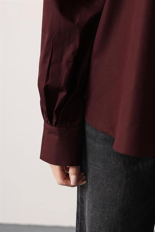 Wholesale Womens Burgundy Oversized Shirt with Bishop Sleeves