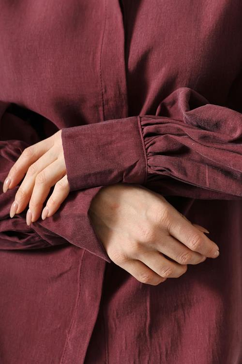 Wholesale Womens Burgundy Oversized Shirt with Bishop Sleeves