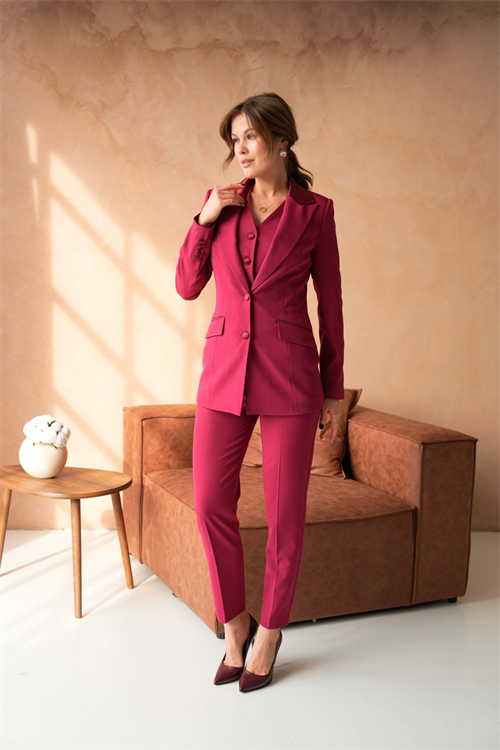Wholesale Womens Burgundy Plus Size Three-Piece Suit 