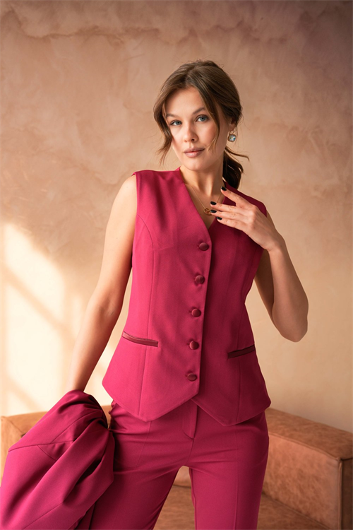 Wholesale Womens Burgundy Plus Size Three-Piece Suit 