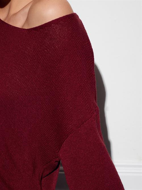 Wholesale Womens Burgundy Scoop-Neck Flowy Sweater