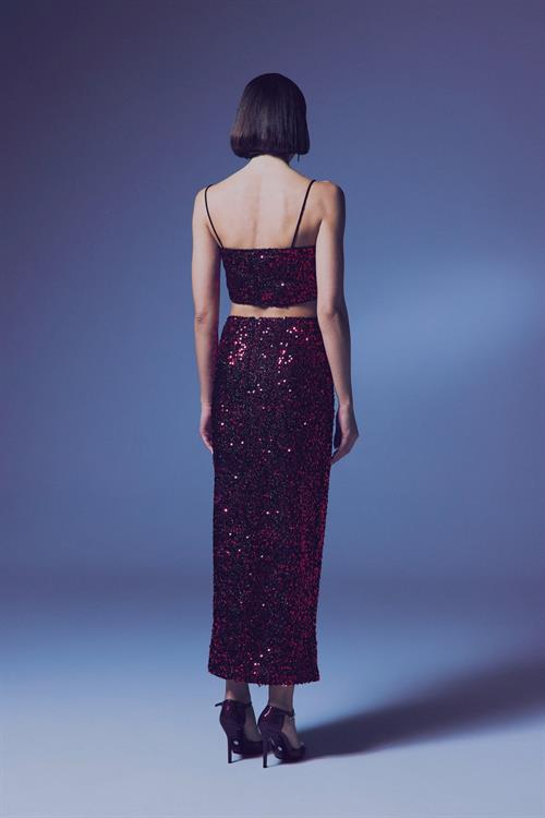 Wholesale Womens Burgundy Sequined Strappy Crop Top