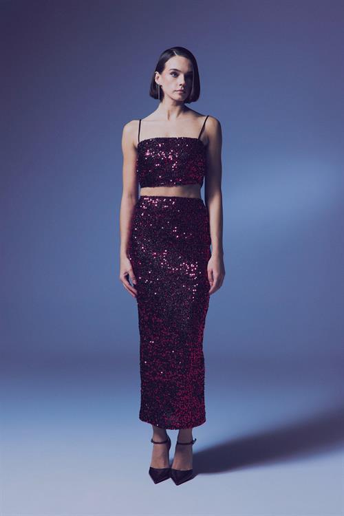 Wholesale Womens Burgundy Sequined Strappy Crop Top