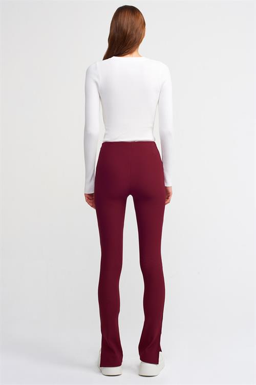 Wholesale Womens Burgundy Slit Leg Leggings
