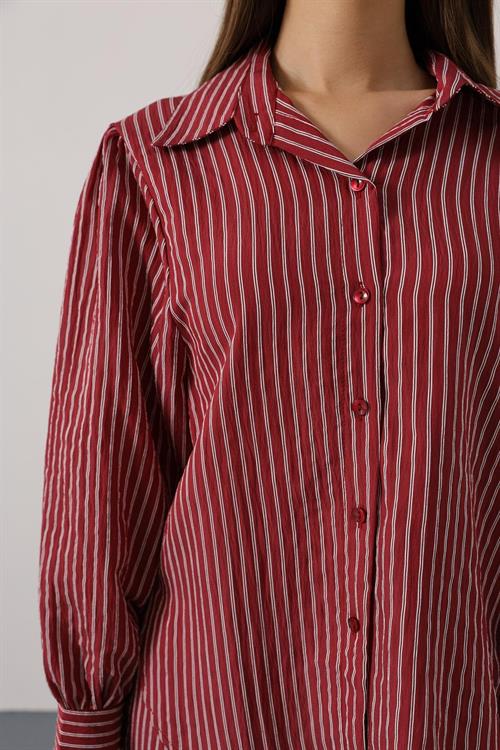 Wholesale Womens Burgundy Striped Two-Piece Set – Shirt and Pants