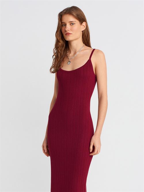 Wholesale Womens Burgundy Thin Strap Knit Dress with Side Slit