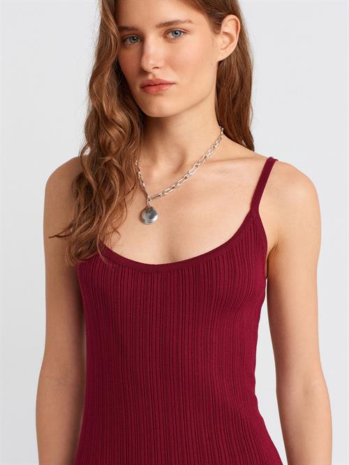 Wholesale Womens Burgundy Thin Strap Knit Dress with Side Slit