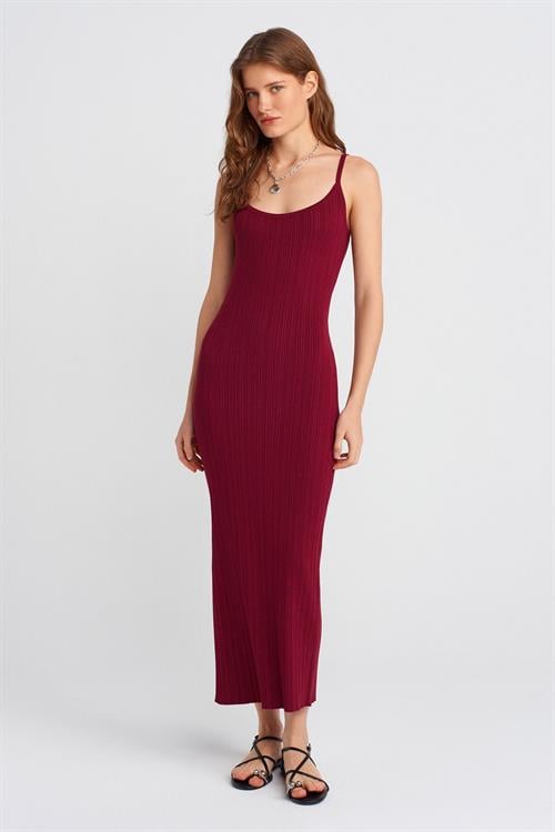 Wholesale Womens Burgundy Thin Strap Knit Dress with Side Slit