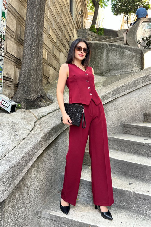 Wholesale Womens Burgundy Two-Piece Suit 
