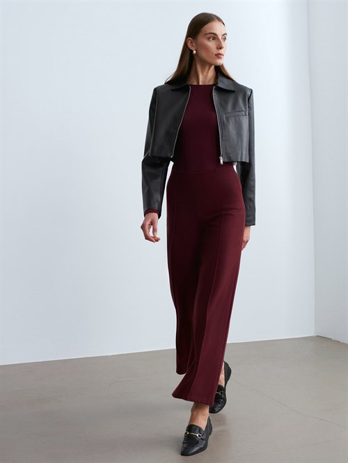 Wholesale Womens Burgundy Wide Leg Trousers