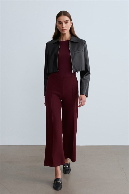 Wholesale Womens Burgundy Wide Leg Trousers