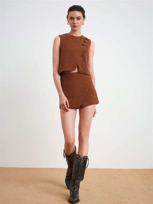 Wholesale Womens Camel Asymmetrical Skorts