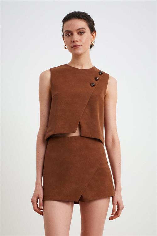 Wholesale Womens Camel Asymmetrical Skorts