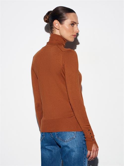 Wholesale Womens Caramel Turtleneck Knit Sweater with Snap-Button Wide Cuffs