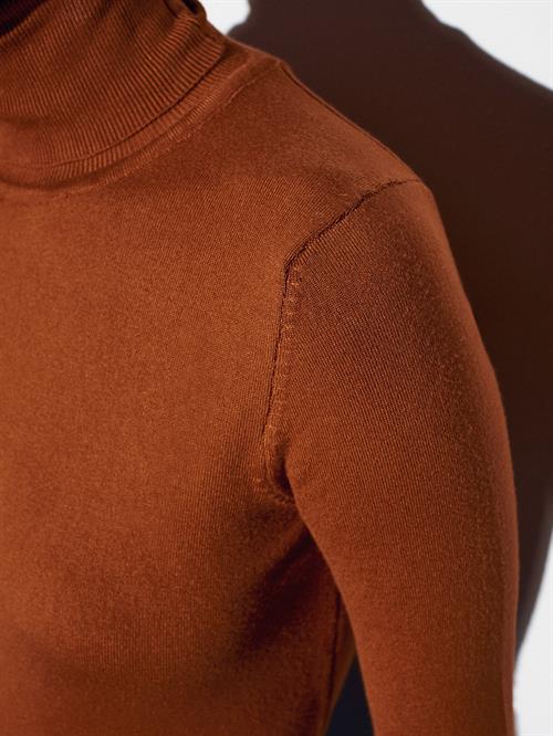 Wholesale Womens Caramel Turtleneck Knit Sweater with Snap-Button Wide Cuffs